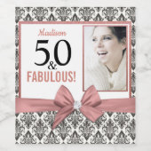 50と素晴らしいダマスクと弓の誕生日パーティー ワインラベル (シングルラベル)