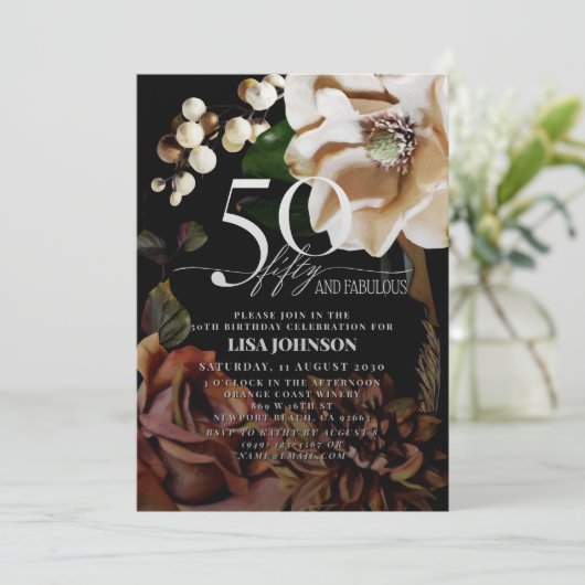 50と素晴らしいダークムーディニュートラルマグノリアフローラ 招待状 (スタンド正面)