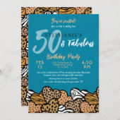 50と素晴らしいティール(緑がかった色)ワイルドハート5誕生日 招待状 (正面/裏面)