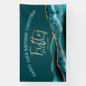 50と素晴らしいティール（緑がかった色）金ゴールドアガテ50誕生日 横断幕 (縦)