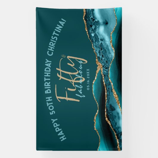 50と素晴らしいティール（緑がかった色）金ゴールドアガテ50誕生日 横断幕 (縦)