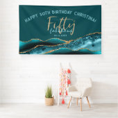 50と素晴らしいティール（緑がかった色）金ゴールドアガテ50誕生日 横断幕 (インサイチュ)