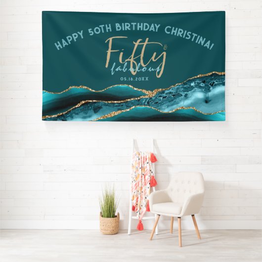 50と素晴らしいティール（緑がかった色）金ゴールドアガテ50誕生日 横断幕 (インサイチュ)
