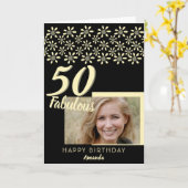 50と素晴らしいデイジーフラワーウォーター色ブラックフォト カード (黄色い花)