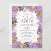 50と素晴らしいトロピカルパープル金ゴールド50誕生日 招待状 (正面)