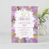 50と素晴らしいトロピカルパープル金ゴールド50誕生日 招待状 (スタンド正面)