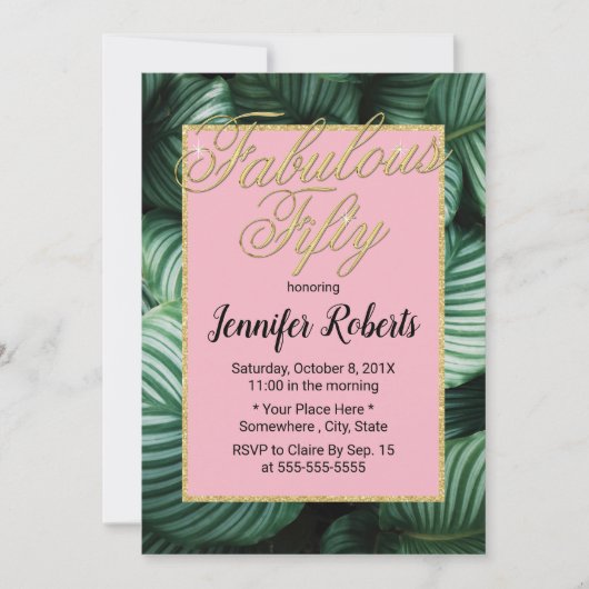 50と素晴らしいトロピモダンカルフィフティ誕生日 招待状 (正面)