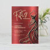 50と素晴らしいドレスレッド50誕生日 招待状 (スタンド正面)