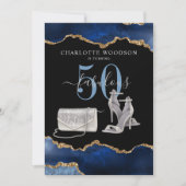 50と素晴らしいネイビーブラック金ゴールドアガテ招待状 招待状 (正面)