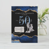 50と素晴らしいネイビーブラック金ゴールドアガテ招待状 招待状 (スタンド正面)