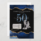 50と素晴らしいネイビーブラック金ゴールドアガテ招待状 招待状 (正面/裏面)