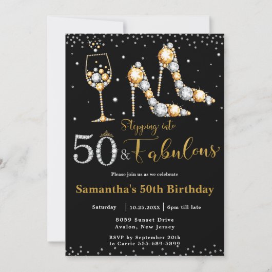 50と素晴らしいハイヒールバブリー50誕生日 招待状 (正面)