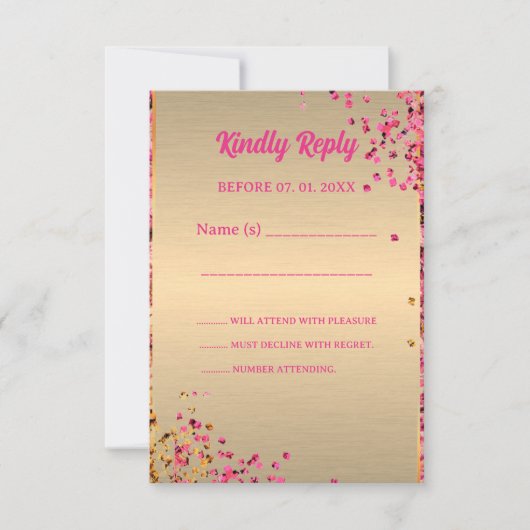 50と素晴らしいハイヒール金ゴールドピンクのキラキラのガラス 出欠カード (正面)