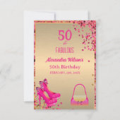 50と素晴らしいハイヒール金ゴールドピンクのキラキラのガラス 出欠カード (裏面)