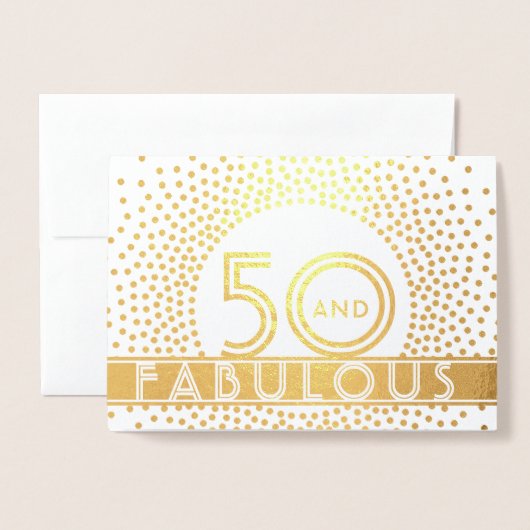 50と素晴らしいハッピーバースデーシックヴィンテージデコ 箔カード (封筒付き正面)