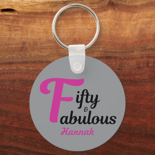 50と素晴らしいハッピー50誕生日ピンクのアクセント キーホルダー (正面)