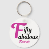 50と素晴らしいハッピー50誕生日ピンクのアクセント キーホルダー (正面)