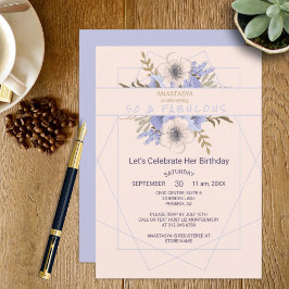 50と素晴らしいバイオレットピーチバラ誕生日パーティー 招待状