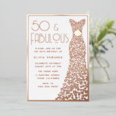 50と素晴らしいバラゴールドフォイルドレス50誕生日 箔招待状 (立ち正面)