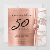 50と素晴らしいバラ金ゴールドとホワイトアゲート誕生日 招待状 (正面)