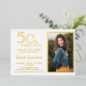 50と素晴らしいバラ金ゴールドエレガント誕生日 箔招待状 (立ち正面)