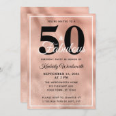 50と素晴らしいバラ金ゴールドグラムバースデーパーティー 招待状 (正面/裏面)