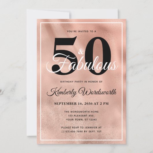 50と素晴らしいバラ金ゴールドグラムバースデーパーティー 招待状 (正面)