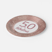 50と素晴らしいバラ金ゴールドグラム50th誕生日パーティー ペーパープレート (アングル)