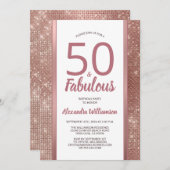 50と素晴らしいバラ金ゴールドグラム50th誕生日パーティー 招待状 (正面/裏面)