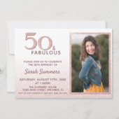 50と素晴らしいバラ金ゴールドグリッターエレガント誕生日 招待状 (正面)