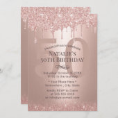 50と素晴らしいバラ金ゴールドグリッタードリップ誕生日 招待状 (正面/裏面)