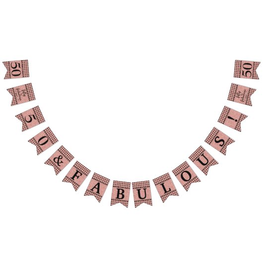 50と素晴らしいバラ金ゴールドグリッターブラック誕生日 バンティングフラッグ (全)