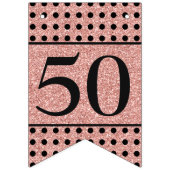 50と素晴らしいバラ金ゴールドグリッターブラック誕生日 バンティングフラッグ (第1の旗)