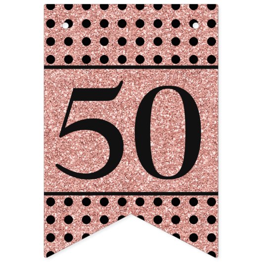 50と素晴らしいバラ金ゴールドグリッターブラック誕生日 バンティングフラッグ (第1の旗)