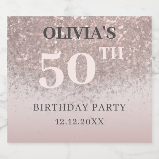 50と素晴らしいバラ金ゴールドグリッター誕生日 スパークリングワインラベル (シングルラベル)