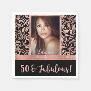 50と素晴らしいバラ金ゴールドダマスク50誕生日 スタンダードカクテルナプキン