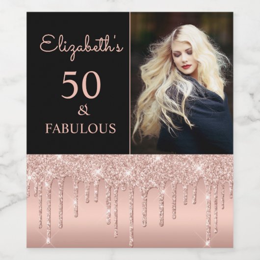 50と素晴らしいバラ金ゴールドドリップスバースデーパーティーの勝利 ワインラベル (シングルラベル)