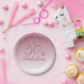 50と素晴らしいバラ金ゴールドピンクドリッピンググリッター ペーパープレート (パーティー)