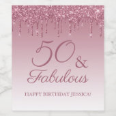 50と素晴らしいバラ金ゴールドピンクドリッピンググリッター ワインラベル (シングルラベル)