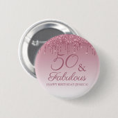 50と素晴らしいバラ金ゴールドピンクドリッピンググリッター 缶バッジ (正面&裏面)