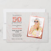 50と素晴らしいバラ金ゴールドピンクマーブル50誕生日 招待状 (正面)