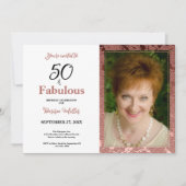 50と素晴らしいバラ金ゴールドフローラ誕生日 招待状 (正面)