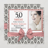 50と素晴らしいバラ金ゴールドボウダマスク50誕生日 招待状 (正面/裏面)