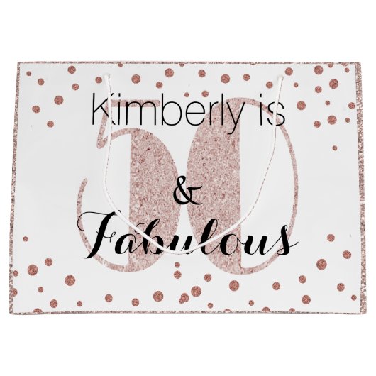 50と素晴らしいバラ金ゴールドユニーク誕生日パーティー ラージペーパーバッグ (正面)