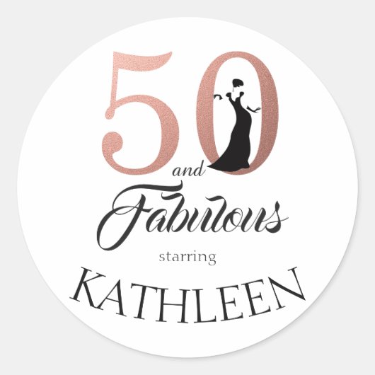 50と素晴らしいバラ金ゴールド名前をカスタムする ラウンドシール (正面)