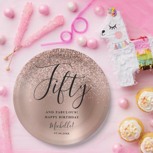 50と素晴らしいバラ金ゴールド誕生日パーティー名 ペーパープレート (パーティー)