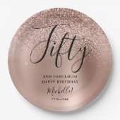 50と素晴らしいバラ金ゴールド誕生日パーティー名 ペーパープレート (正面)