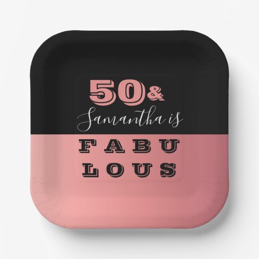 50と素晴らしいバラ金ゴールド誕生日パーティー ペーパープレート (正面)