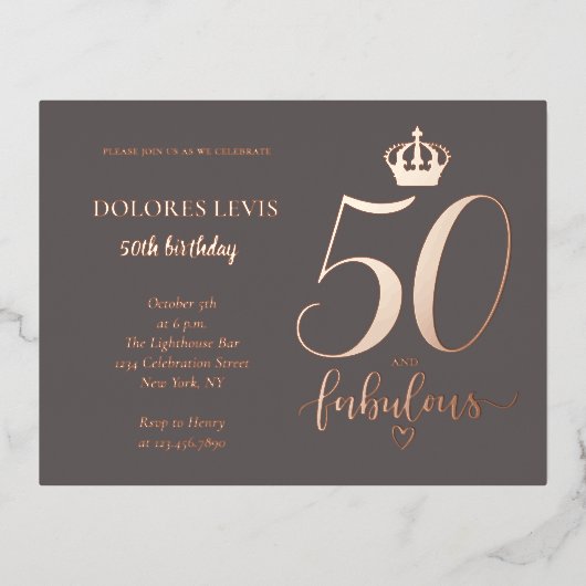 50と素晴らしいバラ金ゴールド誕生日 箔招待状ポストカード (正面)