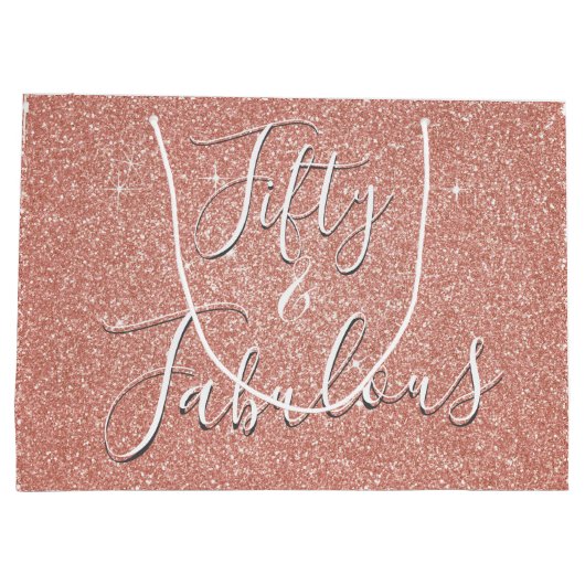 50と素晴らしいバラ金ゴールド赤面ピンクグリッター ラージペーパーバッグ (裏面)